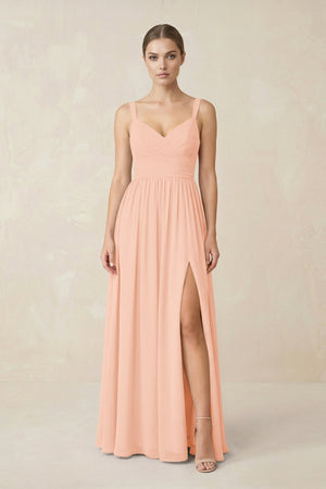 Sweetheart A - Line Chiffon Bridesmaid Dress with Slit in English Rose - KissProm Bridesmaid Dresses