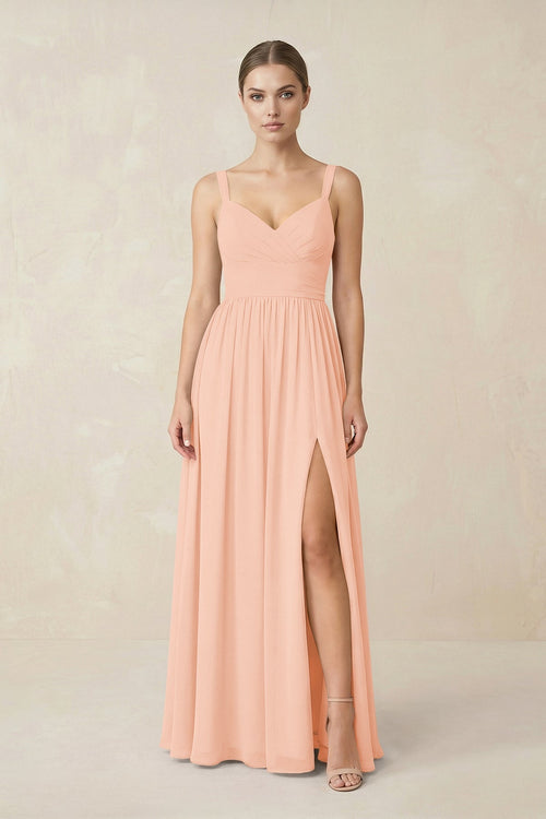 Sweetheart A - Line Chiffon Bridesmaid Dress with Slit in English Rose - KissProm Bridesmaid Dresses