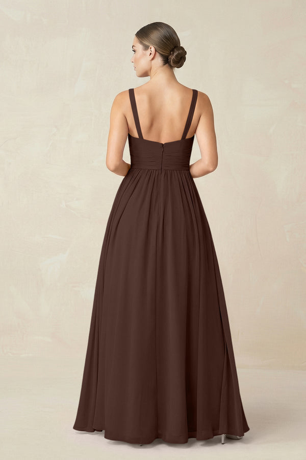 Sweetheart A - Line Chiffon Bridesmaid Dress with Slit in Espresso - KissProm Bridesmaid Dresses