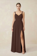 Sweetheart A - Line Chiffon Bridesmaid Dress with Slit in Espresso - KissProm Bridesmaid Dresses