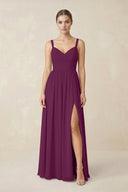 Sweetheart A - Line Chiffon Bridesmaid Dress with Slit in Fig - KissProm Bridesmaid Dresses