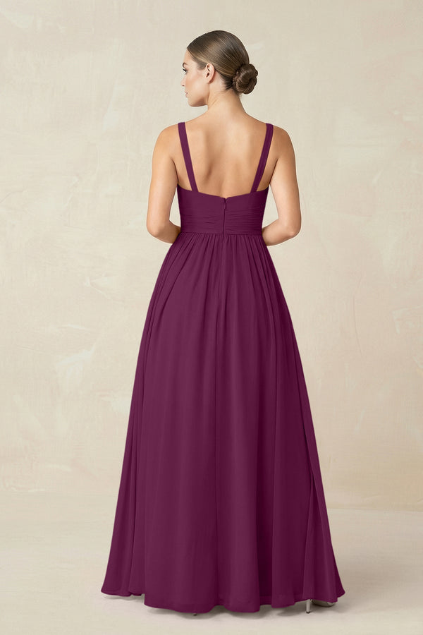 Sweetheart A - Line Chiffon Bridesmaid Dress with Slit in Fig - KissProm Bridesmaid Dresses