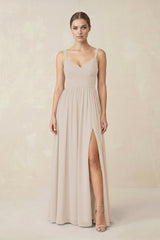 Sweetheart A - Line Chiffon Bridesmaid Dress with Slit in Frost - KissProm Bridesmaid Dresses
