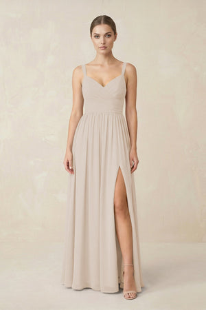 Sweetheart A - Line Chiffon Bridesmaid Dress with Slit in Frost - KissProm Bridesmaid Dresses