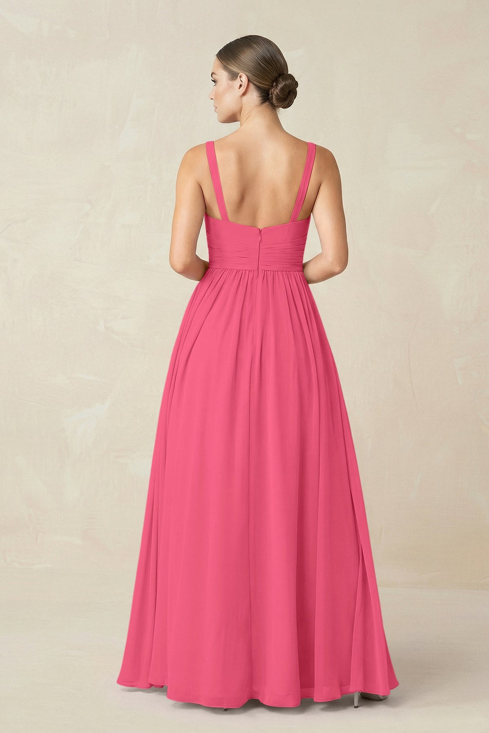 Sweetheart A - Line Chiffon Bridesmaid Dress with Slit in Fuchsia - KissProm Bridesmaid Dresses