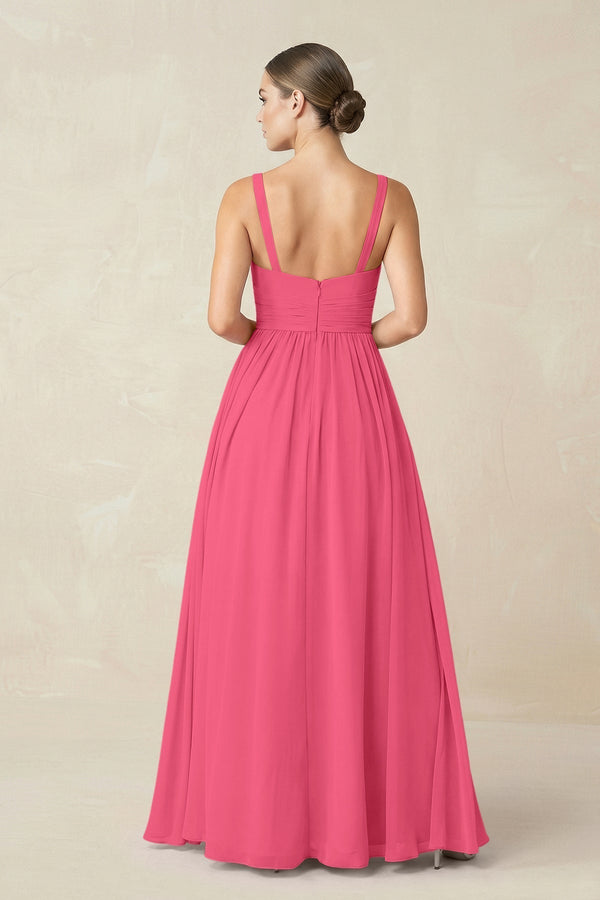 Sweetheart A - Line Chiffon Bridesmaid Dress with Slit in Fuchsia - KissProm Bridesmaid Dresses