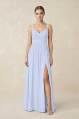 Sweetheart A - Line Chiffon Bridesmaid Dress with Slit in Ice - KissProm Bridesmaid Dresses