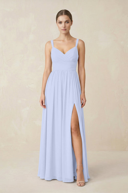 Sweetheart A - Line Chiffon Bridesmaid Dress with Slit in Ice - KissProm Bridesmaid Dresses
