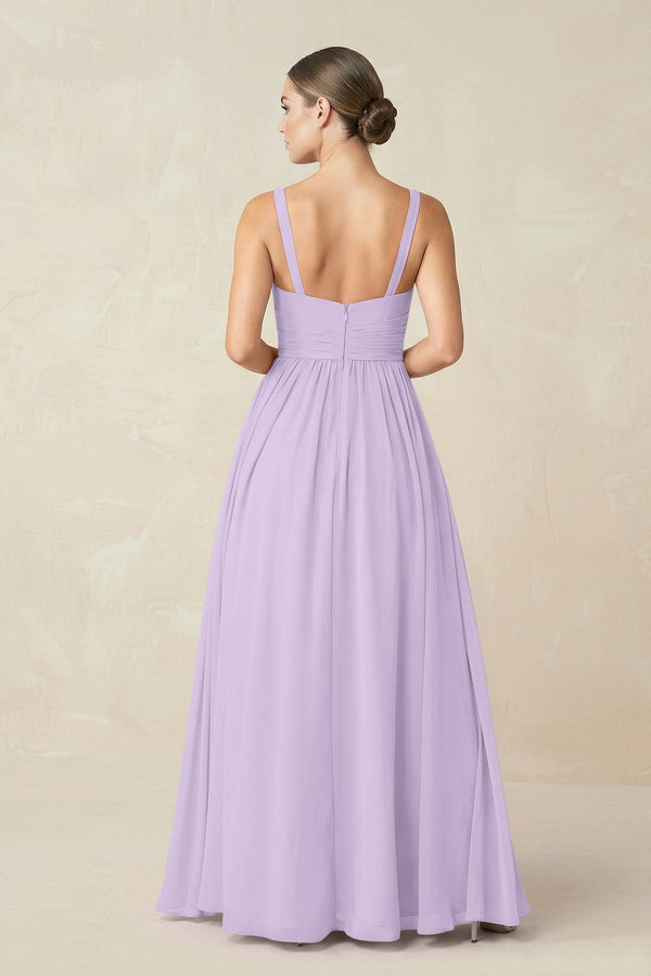 Sweetheart A - Line Chiffon Bridesmaid Dress with Slit in Lavender - KissProm Bridesmaid Dresses