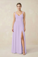 Sweetheart A - Line Chiffon Bridesmaid Dress with Slit in Lavender - KissProm Bridesmaid Dresses