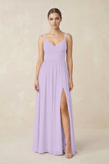 Sweetheart A - Line Chiffon Bridesmaid Dress with Slit in Lavender - KissProm Bridesmaid Dresses