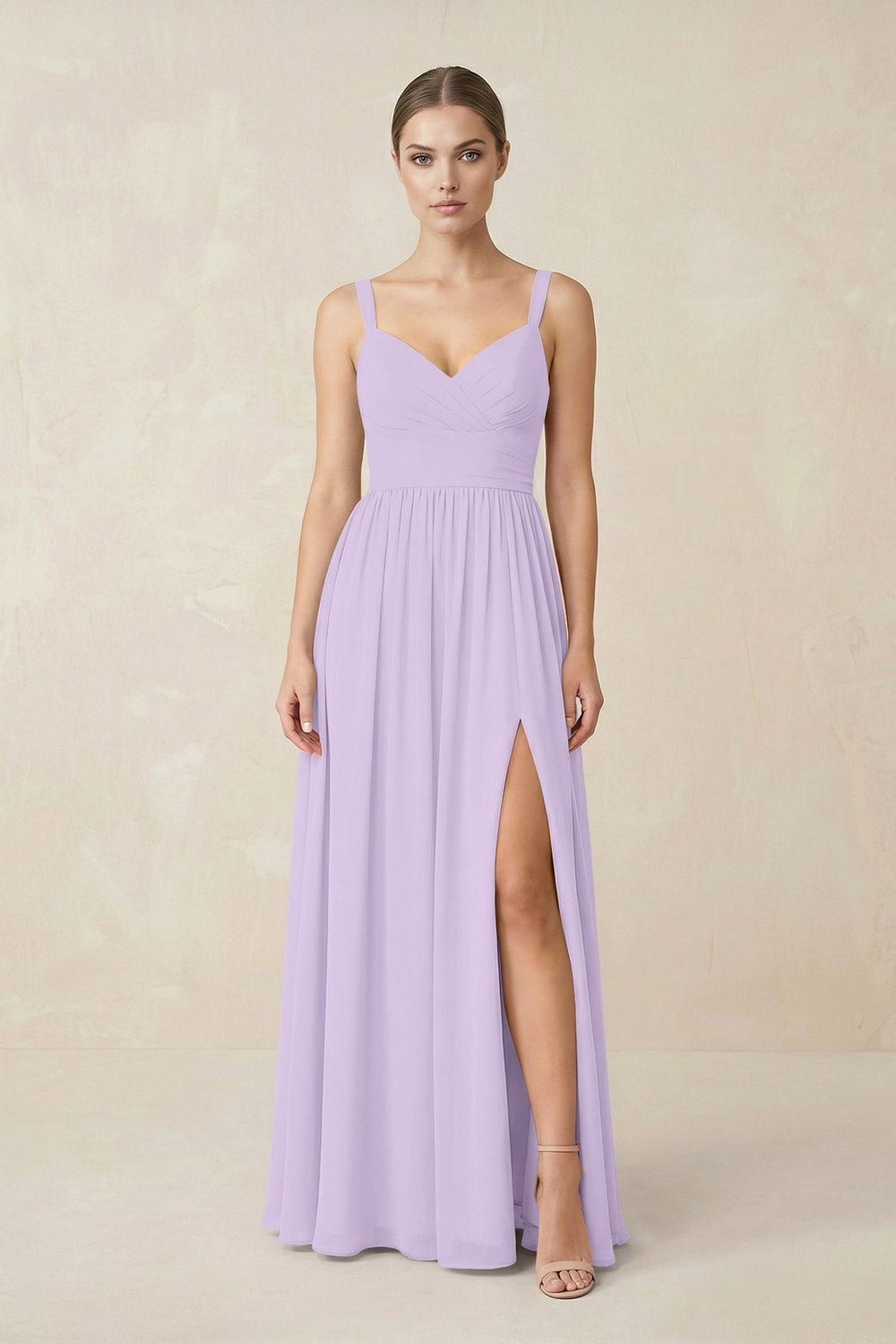 Sweetheart A - Line Chiffon Bridesmaid Dress with Slit in Lavender - KissProm Bridesmaid Dresses