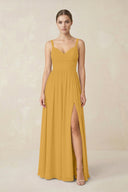 Sweetheart A - Line Chiffon Bridesmaid Dress with Slit in Marigold - KissProm Bridesmaid Dresses