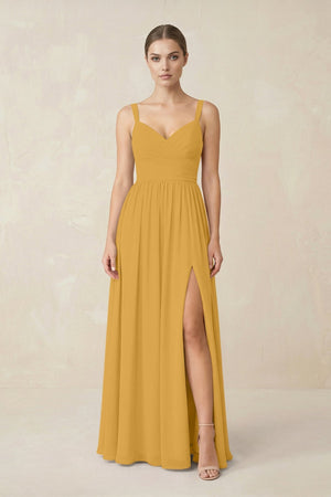 Sweetheart A - Line Chiffon Bridesmaid Dress with Slit in Marigold - KissProm Bridesmaid Dresses