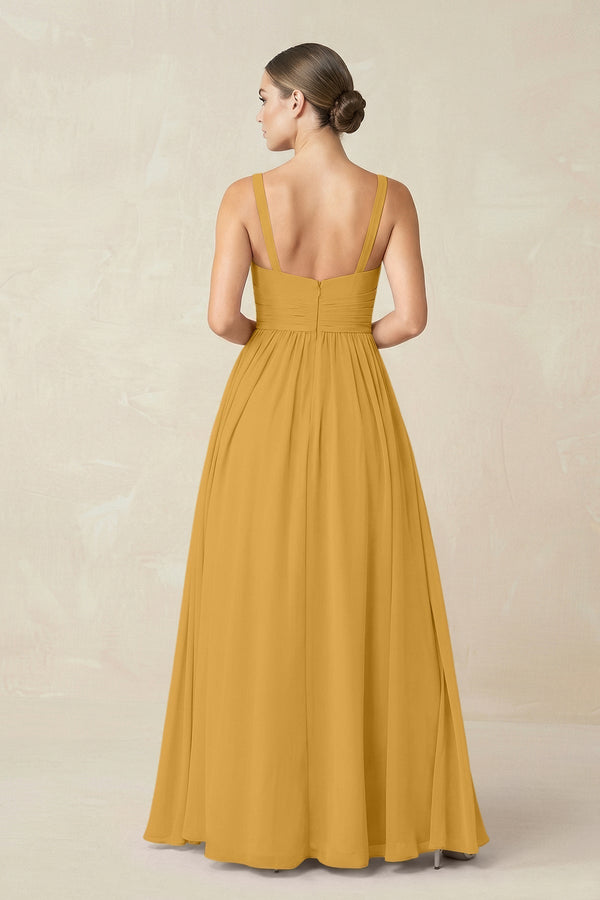 Sweetheart A - Line Chiffon Bridesmaid Dress with Slit in Marigold - KissProm Bridesmaid Dresses