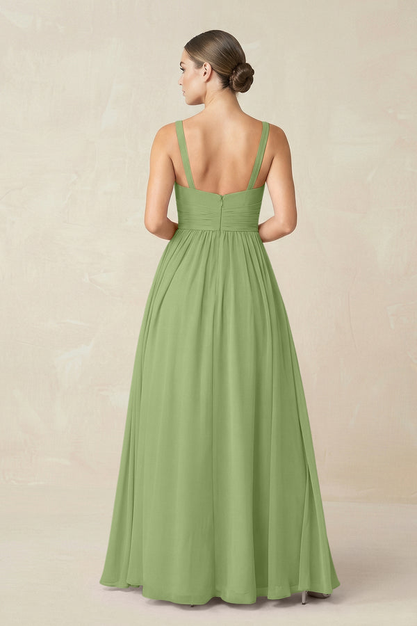 Sweetheart A - Line Chiffon Bridesmaid Dress with Slit in Matcha - KissProm Bridesmaid Dresses