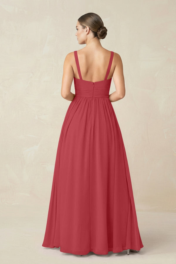 Sweetheart A - Line Chiffon Bridesmaid Dress with Slit in Merlot - KissProm Bridesmaid Dresses