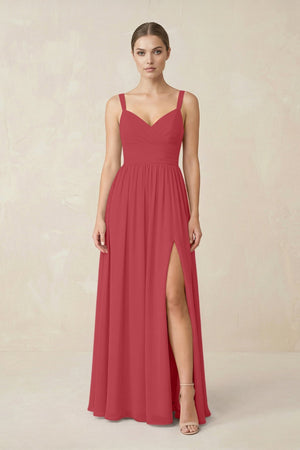 Sweetheart A - Line Chiffon Bridesmaid Dress with Slit in Merlot - KissProm Bridesmaid Dresses