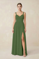Sweetheart A - Line Chiffon Bridesmaid Dress with Slit in Moss - KissProm Bridesmaid Dresses