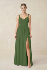 Sweetheart A - Line Chiffon Bridesmaid Dress with Slit in Moss - KissProm Bridesmaid Dresses