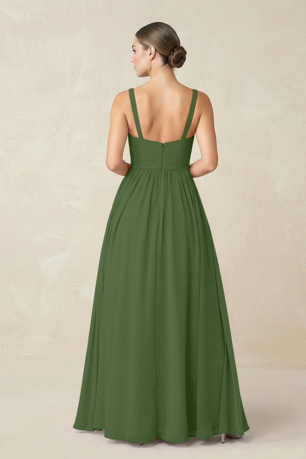 Sweetheart A - Line Chiffon Bridesmaid Dress with Slit in Moss - KissProm Bridesmaid Dresses