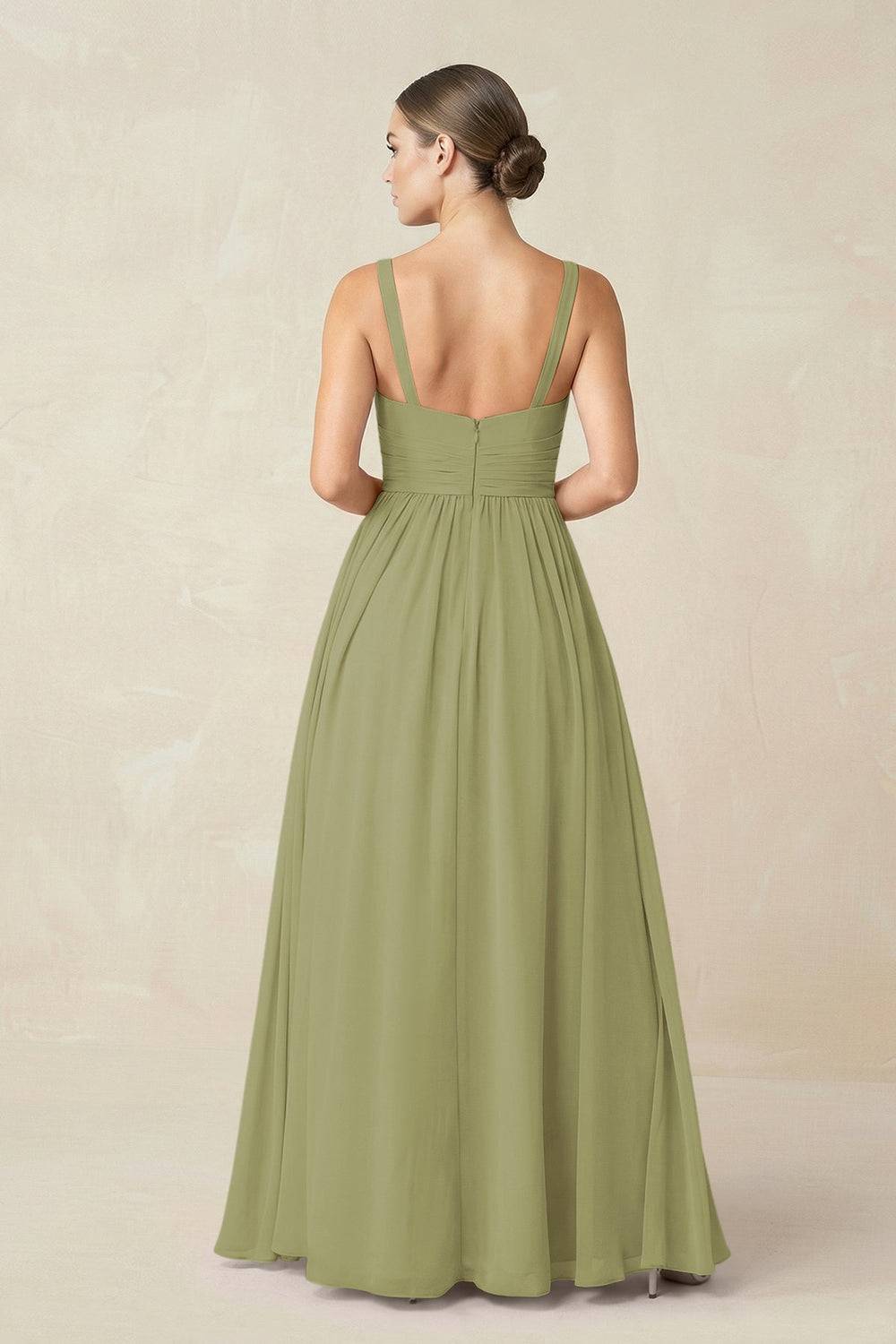Sweetheart A - Line Chiffon Bridesmaid Dress with Slit in Moss Green - KissProm Bridesmaid Dresses
