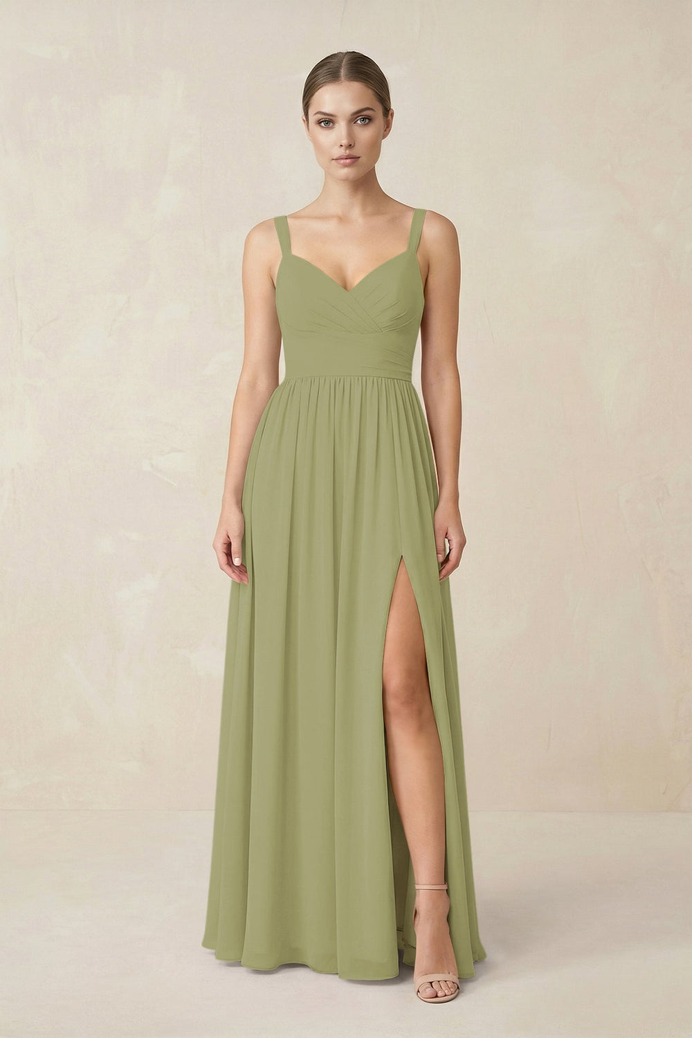 Sweetheart A - Line Chiffon Bridesmaid Dress with Slit in Moss Green - KissProm Bridesmaid Dresses