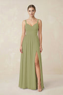 Sweetheart A - Line Chiffon Bridesmaid Dress with Slit in Moss Green - KissProm Bridesmaid Dresses