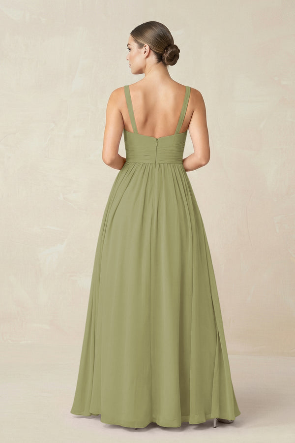Sweetheart A - Line Chiffon Bridesmaid Dress with Slit in Moss Green - KissProm Bridesmaid Dresses