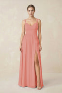 Sweetheart A - Line Chiffon Bridesmaid Dress with Slit in Mulberry - KissProm Bridesmaid Dresses