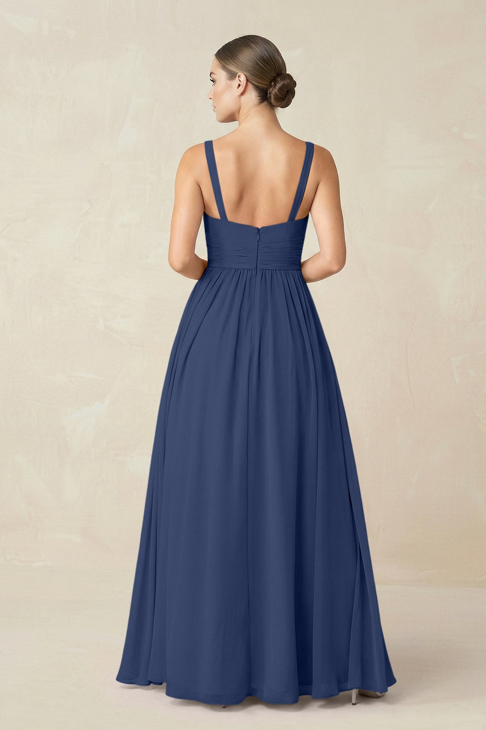 Sweetheart A - Line Chiffon Bridesmaid Dress with Slit in Navy - KissProm Bridesmaid Dresses