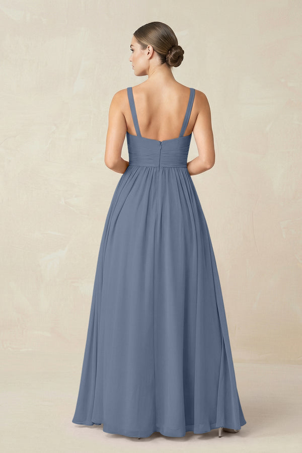 Sweetheart A - Line Chiffon Bridesmaid Dress with Slit in Neptune - KissProm Bridesmaid Dresses