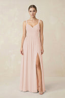 Sweetheart A - Line Chiffon Bridesmaid Dress with Slit in Pale Blush - KissProm Bridesmaid Dresses