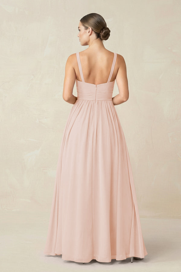 Sweetheart A - Line Chiffon Bridesmaid Dress with Slit in Pale Blush - KissProm Bridesmaid Dresses