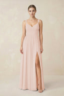 Sweetheart A - Line Chiffon Bridesmaid Dress with Slit in Pale Blush - KissProm Bridesmaid Dresses