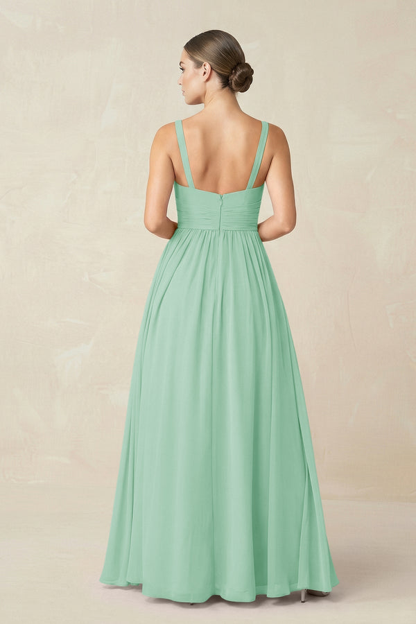 Sweetheart A - Line Chiffon Bridesmaid Dress with Slit in Pale Pistachio - KissProm Bridesmaid Dresses