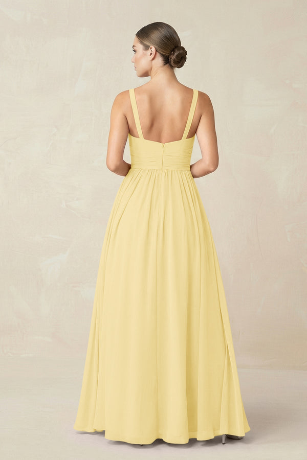 Sweetheart A - Line Chiffon Bridesmaid Dress with Slit in Pastel Yellow - KissProm Bridesmaid Dresses