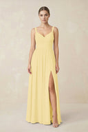 Sweetheart A - Line Chiffon Bridesmaid Dress with Slit in Pastel Yellow - KissProm Bridesmaid Dresses