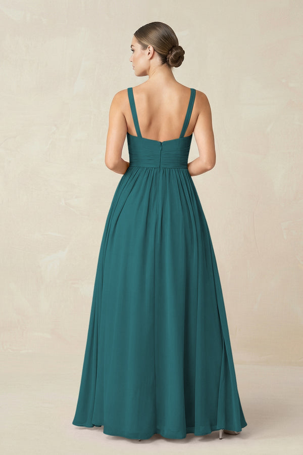 Sweetheart A - Line Chiffon Bridesmaid Dress with Slit in Pine - KissProm Bridesmaid Dresses