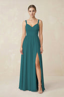 Sweetheart A - Line Chiffon Bridesmaid Dress with Slit in Pine - KissProm Bridesmaid Dresses