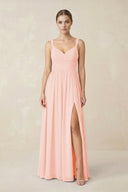 Sweetheart A - Line Chiffon Bridesmaid Dress with Slit in Rose Petal - KissProm Bridesmaid Dresses