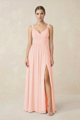 Sweetheart A - Line Chiffon Bridesmaid Dress with Slit in Rose Petal - KissProm Bridesmaid Dresses