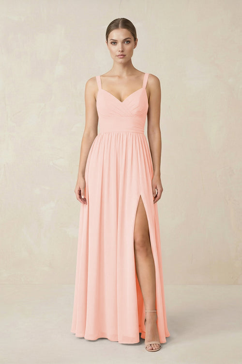 Sweetheart A - Line Chiffon Bridesmaid Dress with Slit in Rose Petal - KissProm Bridesmaid Dresses