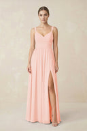 Sweetheart A - Line Chiffon Bridesmaid Dress with Slit in Rose Petal - KissProm Bridesmaid Dresses