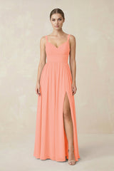 Sweetheart A - Line Chiffon Bridesmaid Dress with Slit in Rosette - KissProm Bridesmaid Dresses