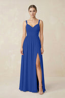 Sweetheart A - Line Chiffon Bridesmaid Dress with Slit in Royal Blue - KissProm Bridesmaid Dresses