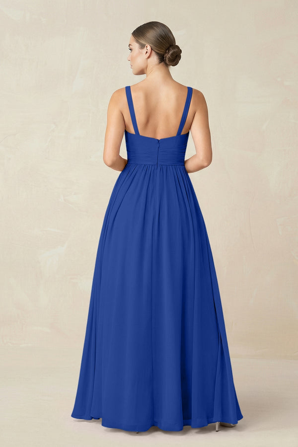 Sweetheart A - Line Chiffon Bridesmaid Dress with Slit in Royal Blue - KissProm Bridesmaid Dresses
