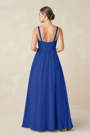 Sweetheart A - Line Chiffon Bridesmaid Dress with Slit in Royal Blue - KissProm Bridesmaid Dresses