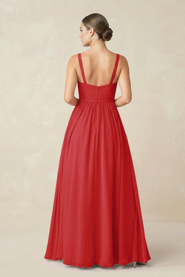 Sweetheart A - Line Chiffon Bridesmaid Dress with Slit in Ruby Red - KissProm Bridesmaid Dresses