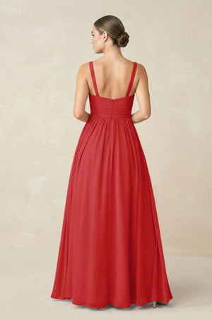 Sweetheart A - Line Chiffon Bridesmaid Dress with Slit in Ruby Red - KissProm Bridesmaid Dresses